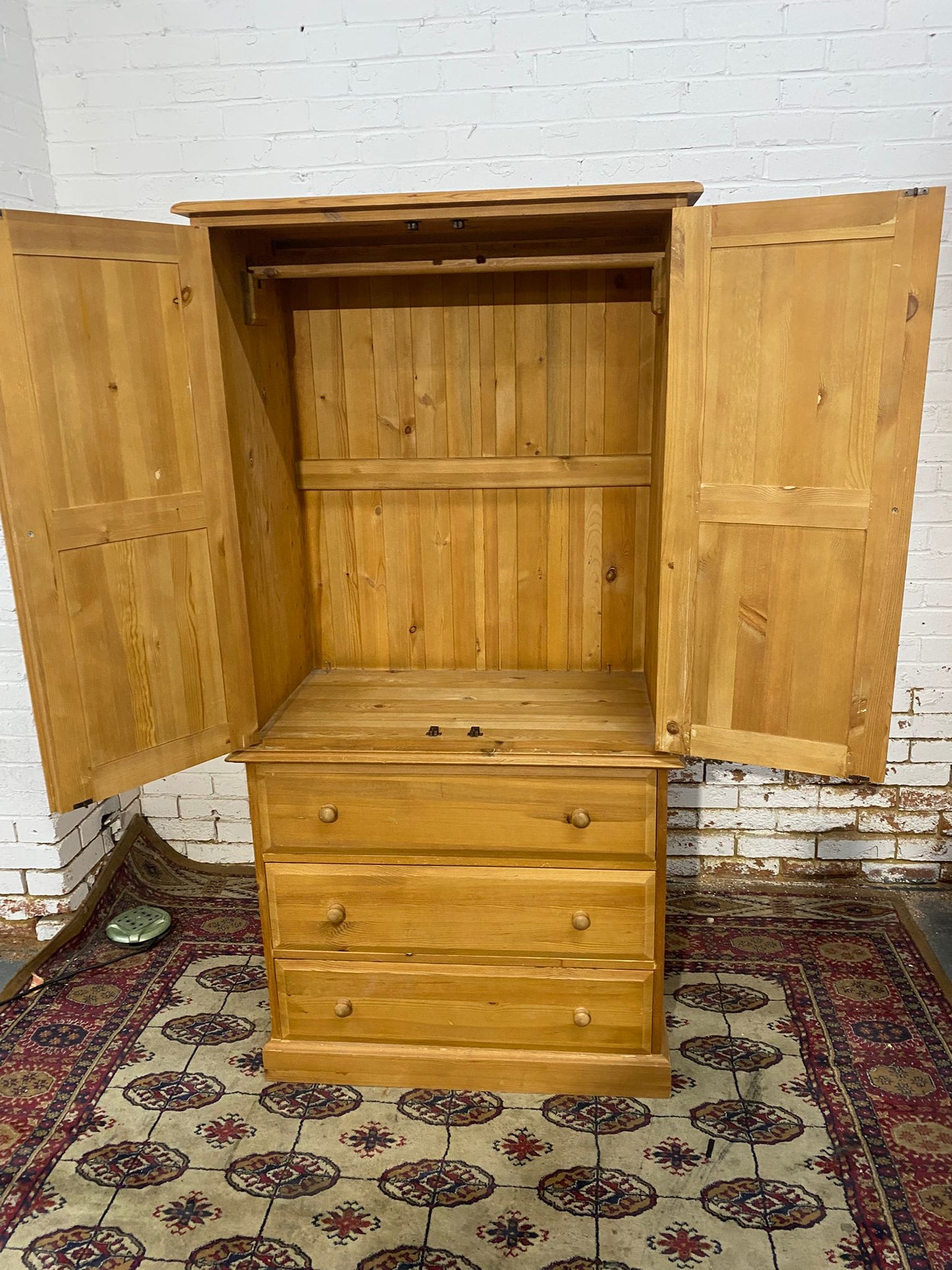 🚚Beautiful Julian Brown Two Doors Pine Wardrobe With Drawers For Sale