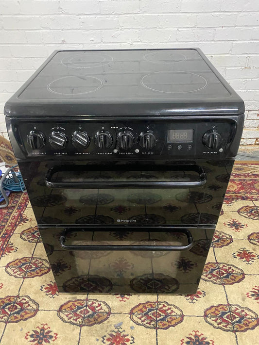 🚚Beautiful HotPoint Black 60CM Electric Ceramic Cooker With Dual Oven/Grill For Sale