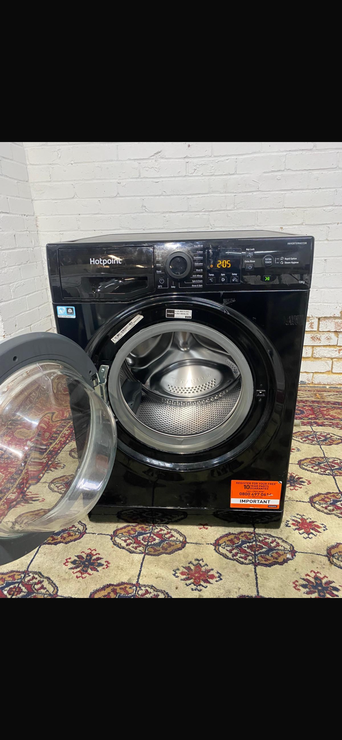 Hotpoint Large Drum Black 10KG Washing Machine Latest Model