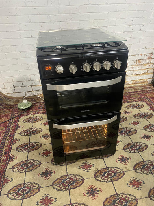 ✅🚚Beautiful 50CM HotPoint Black Gas Cooker With Oven/Grill For Sale
