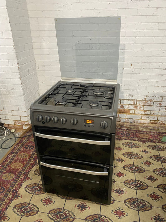 🚚Beautiful HotPoint 60CM Mattlic Grey Gas Cooker Oven/Grill For Sale