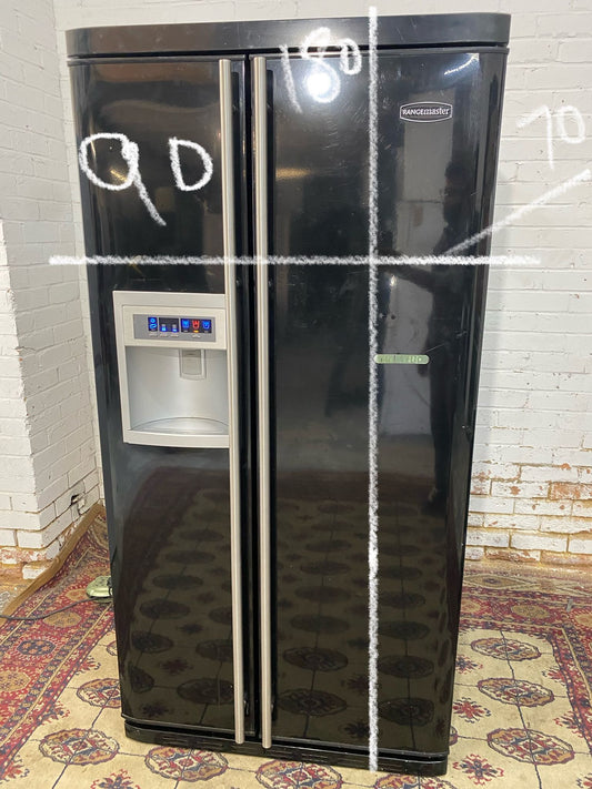 🚚Beautiful RangeMaster Black Plumb In American Ice maker Fridge Freezer For Sale