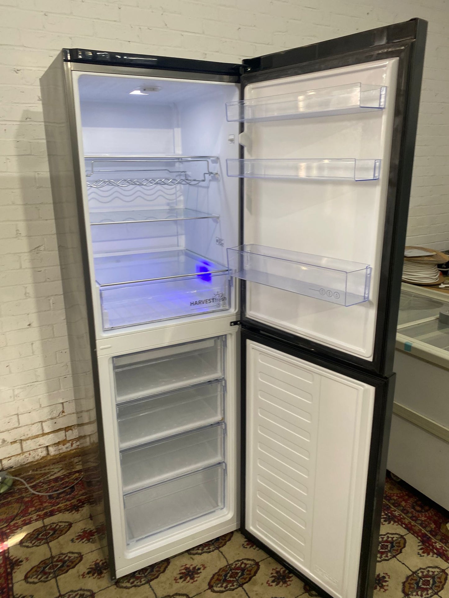 🚚Tall Beko Black/Greyish Fridge Freezer With 3Diffrrent Colours Light Inside For Sale