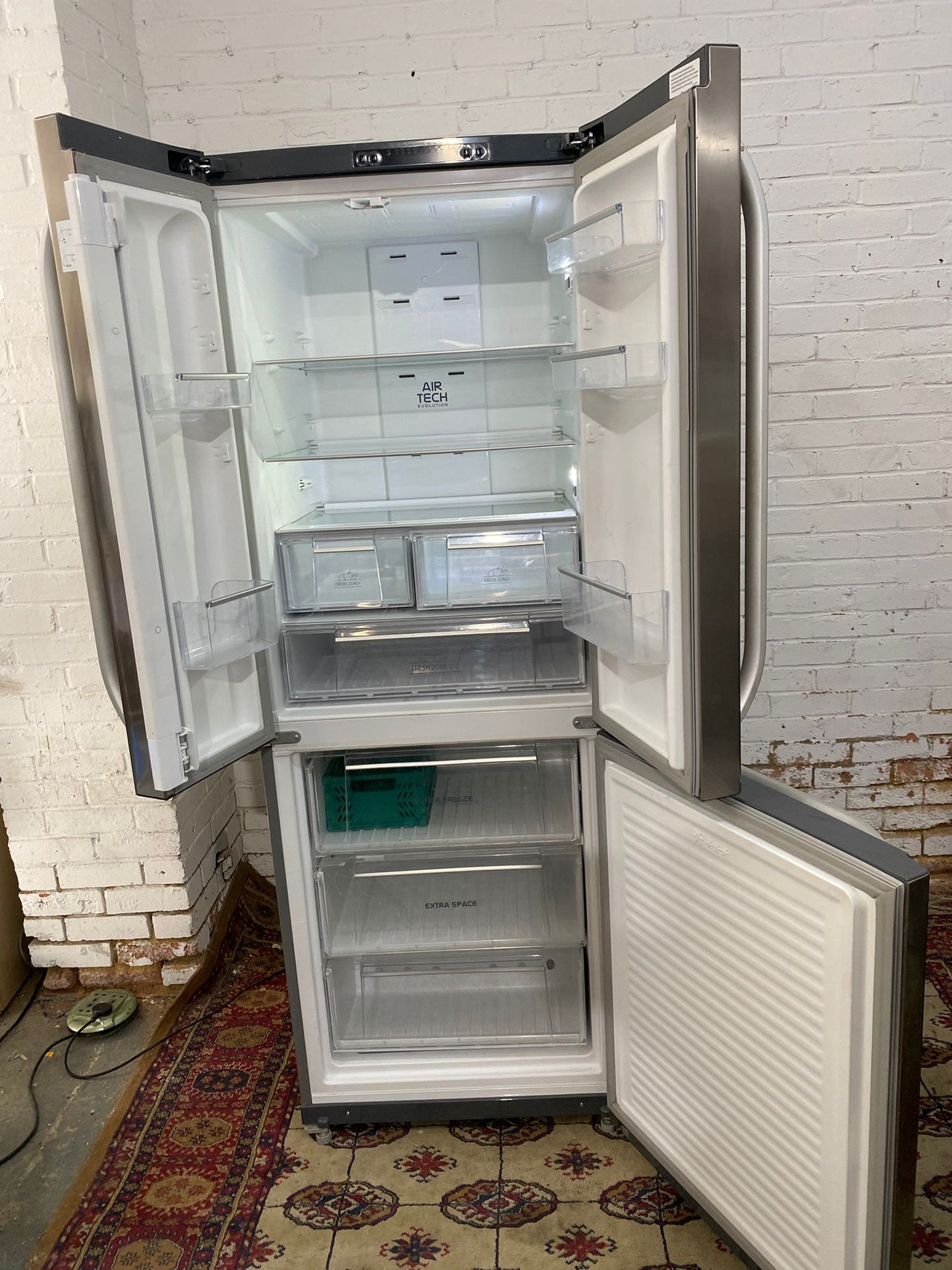 Beautiful HotPoint 70 CM Wide Stainless Steel French Style Fridge Freezer For Sale