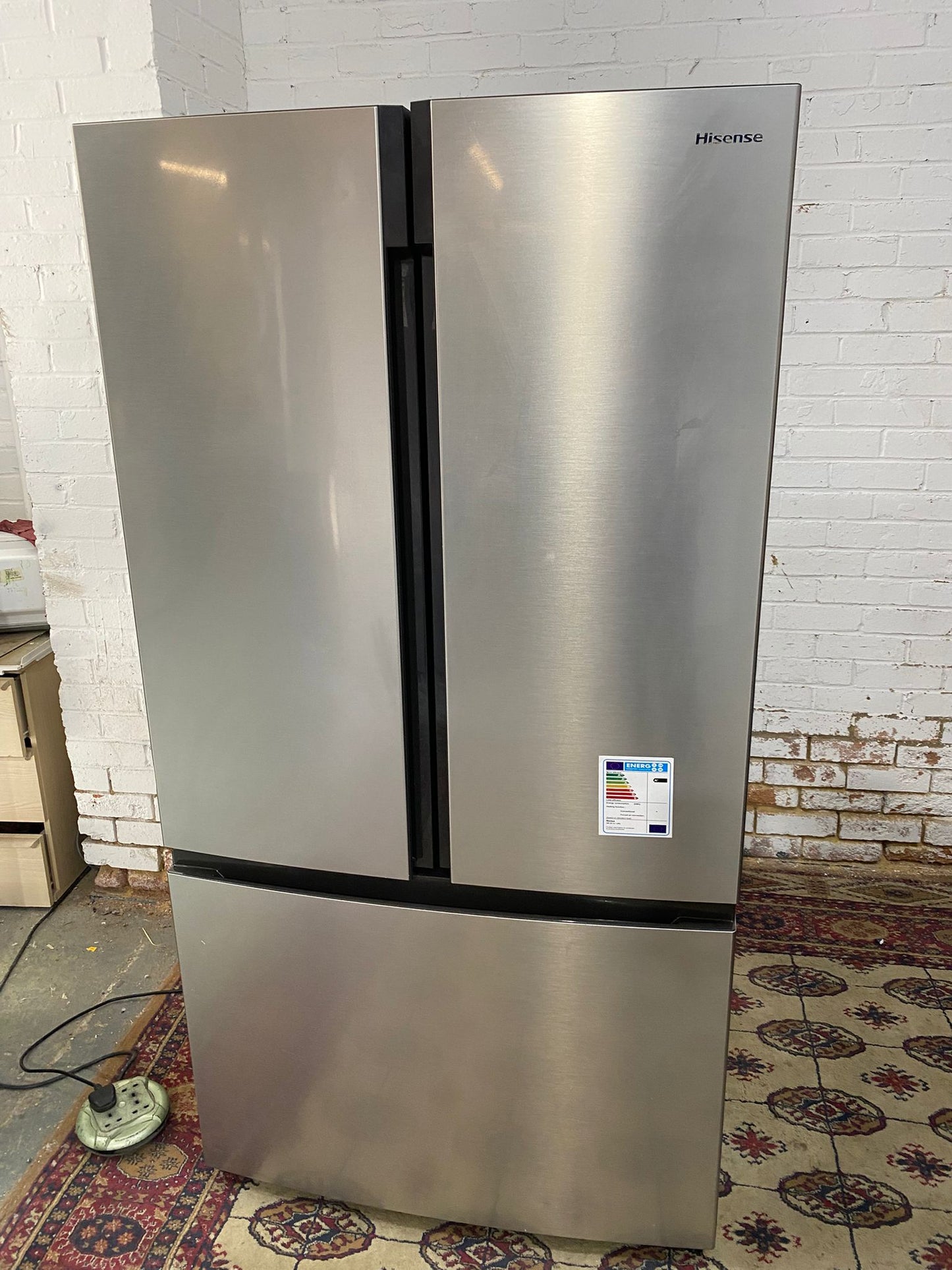 Beautiful Hisense 92CM Wide Stainless Steel French Style Fridge Freezer For Sale