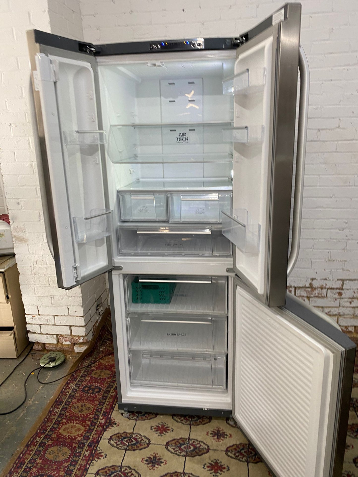 Beautiful HotPoint 70 CM Wide Stainless Steel French Style Fridge Freezer For Sale