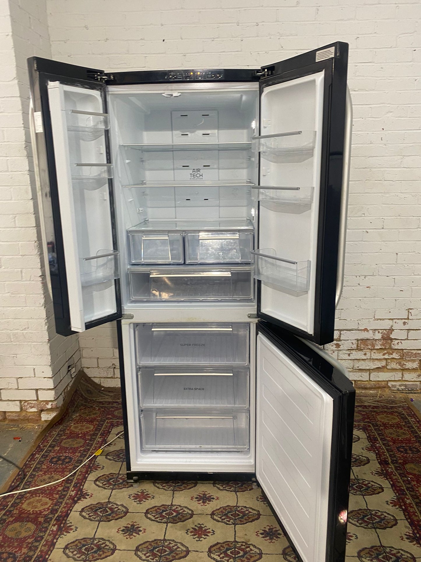 Beautiful HotPoint 70 CM Wide Black French Style Fridge Freezer For Sale