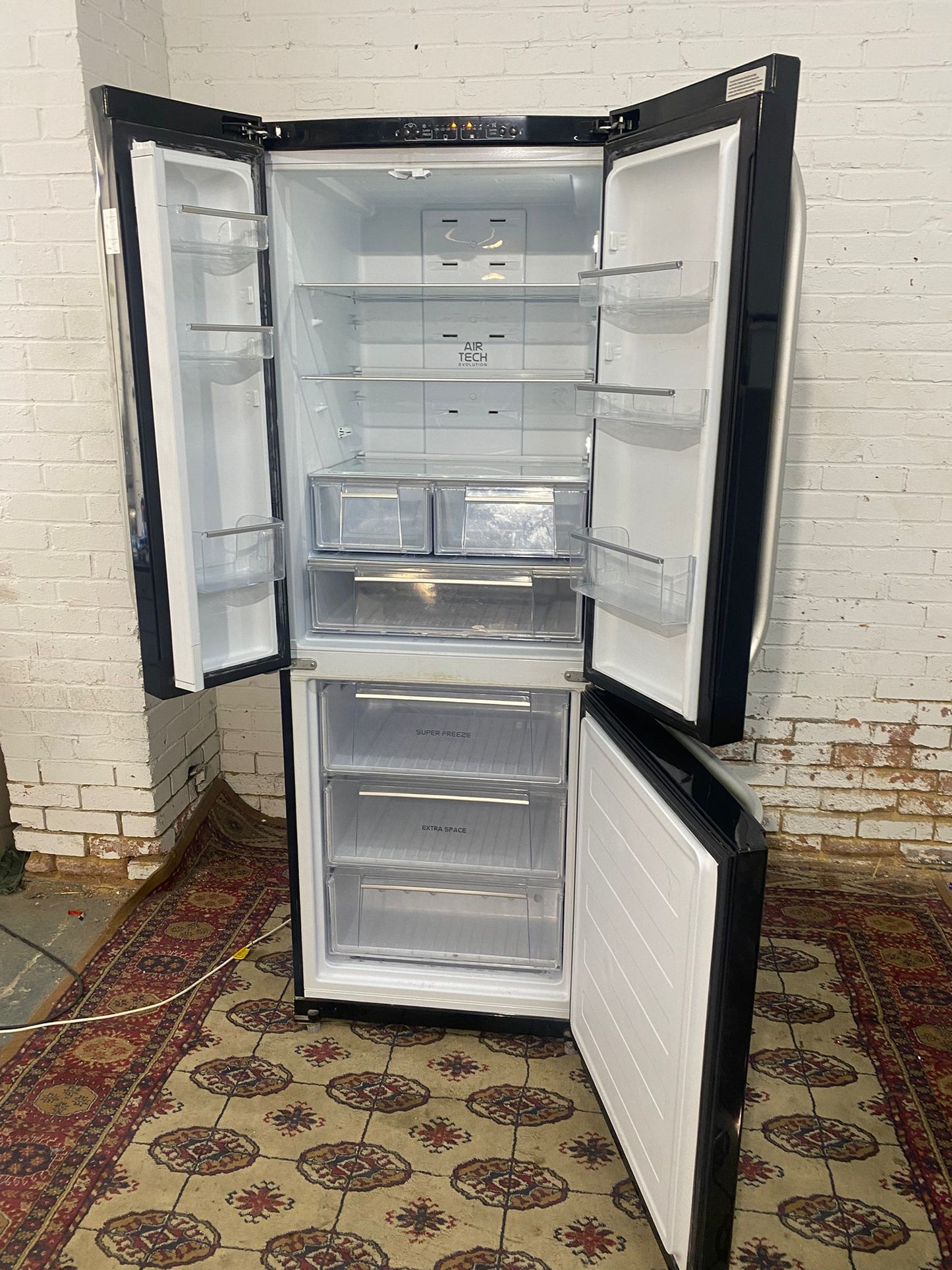 Beautiful HotPoint 70 CM Wide Black French Style Fridge Freezer For Sale