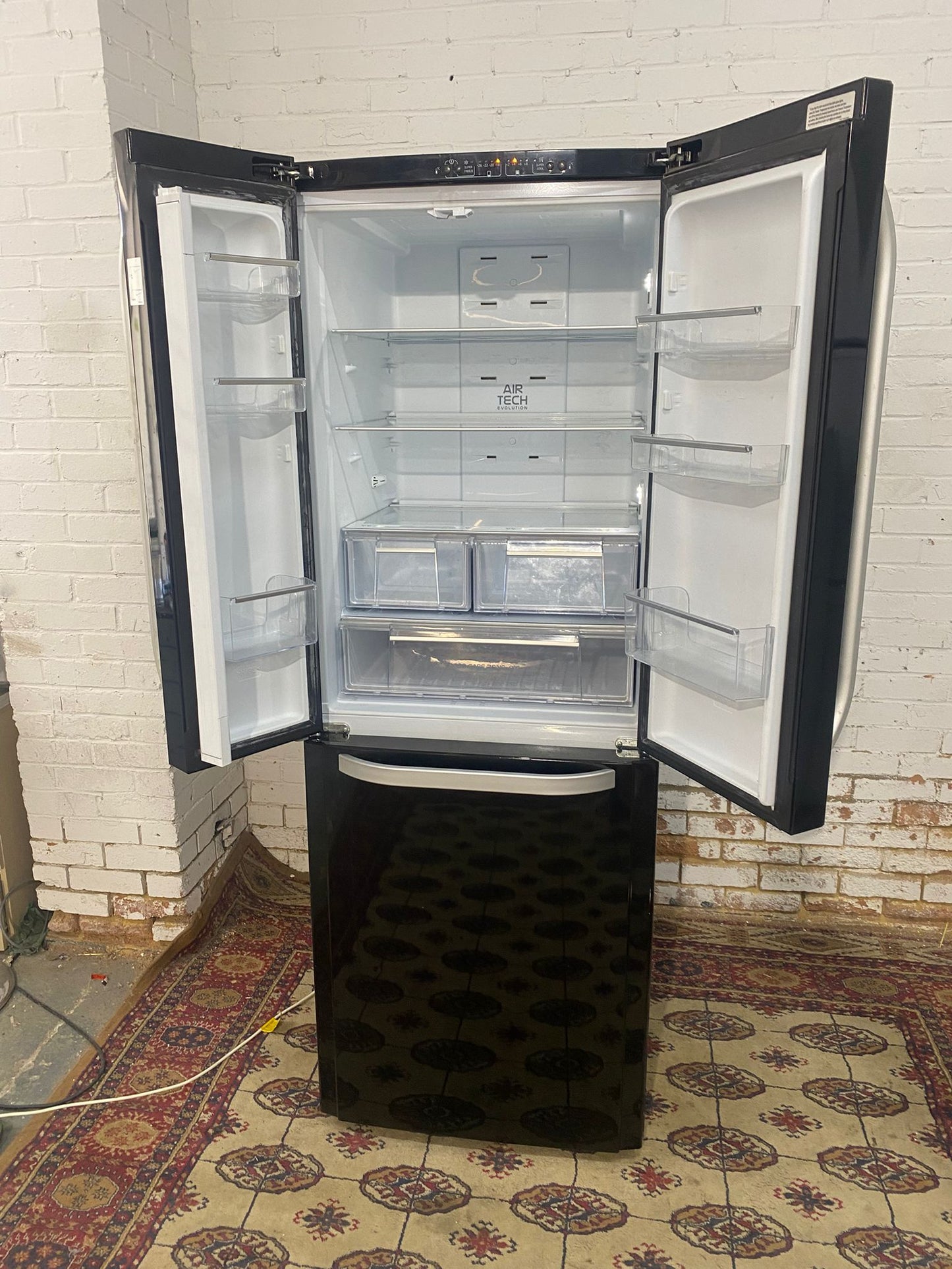 Beautiful HotPoint 70 CM Wide Black French Style Fridge Freezer For Sale