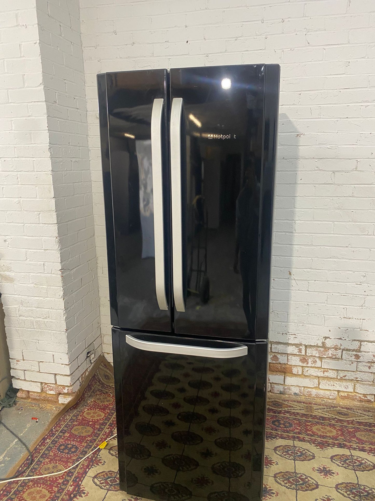 Beautiful HotPoint 70 CM Wide Black French Style Fridge Freezer For Sale