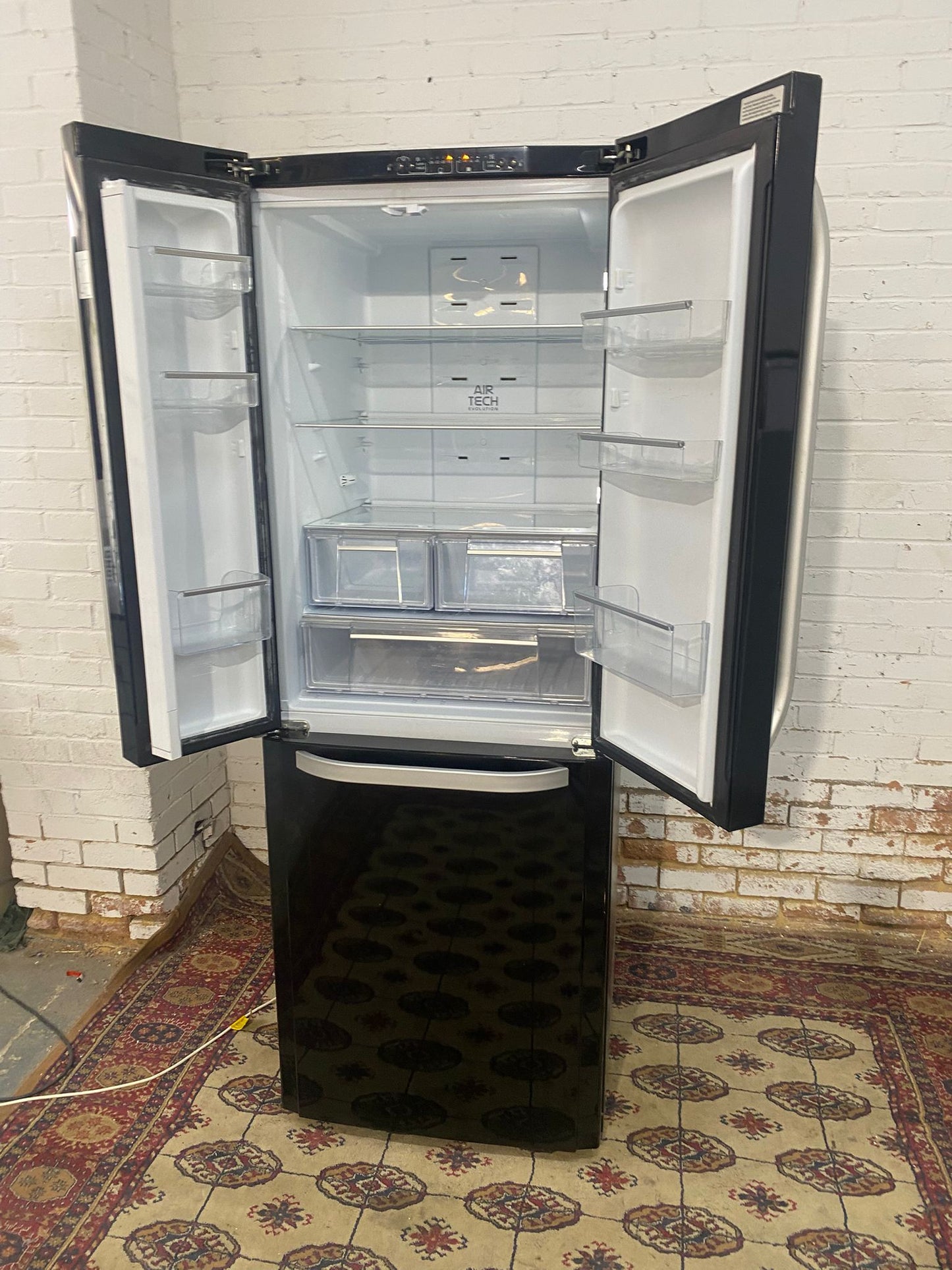 Beautiful HotPoint 70 CM Wide Black French Style Fridge Freezer For Sale