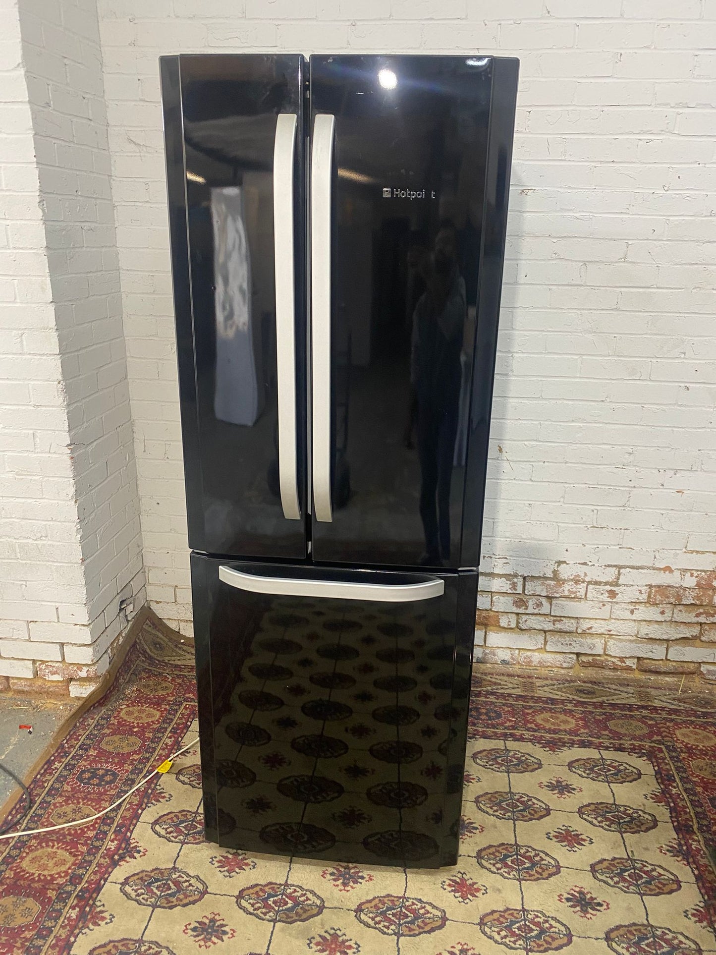 Beautiful HotPoint 70 CM Wide Black French Style Fridge Freezer For Sale