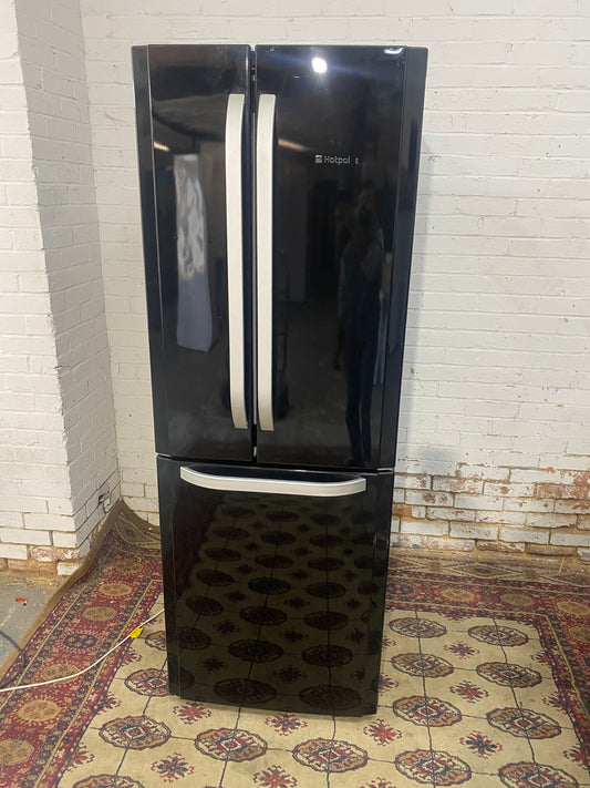 Beautiful HotPoint 70 CM Wide Black French Style Fridge Freezer For Sale